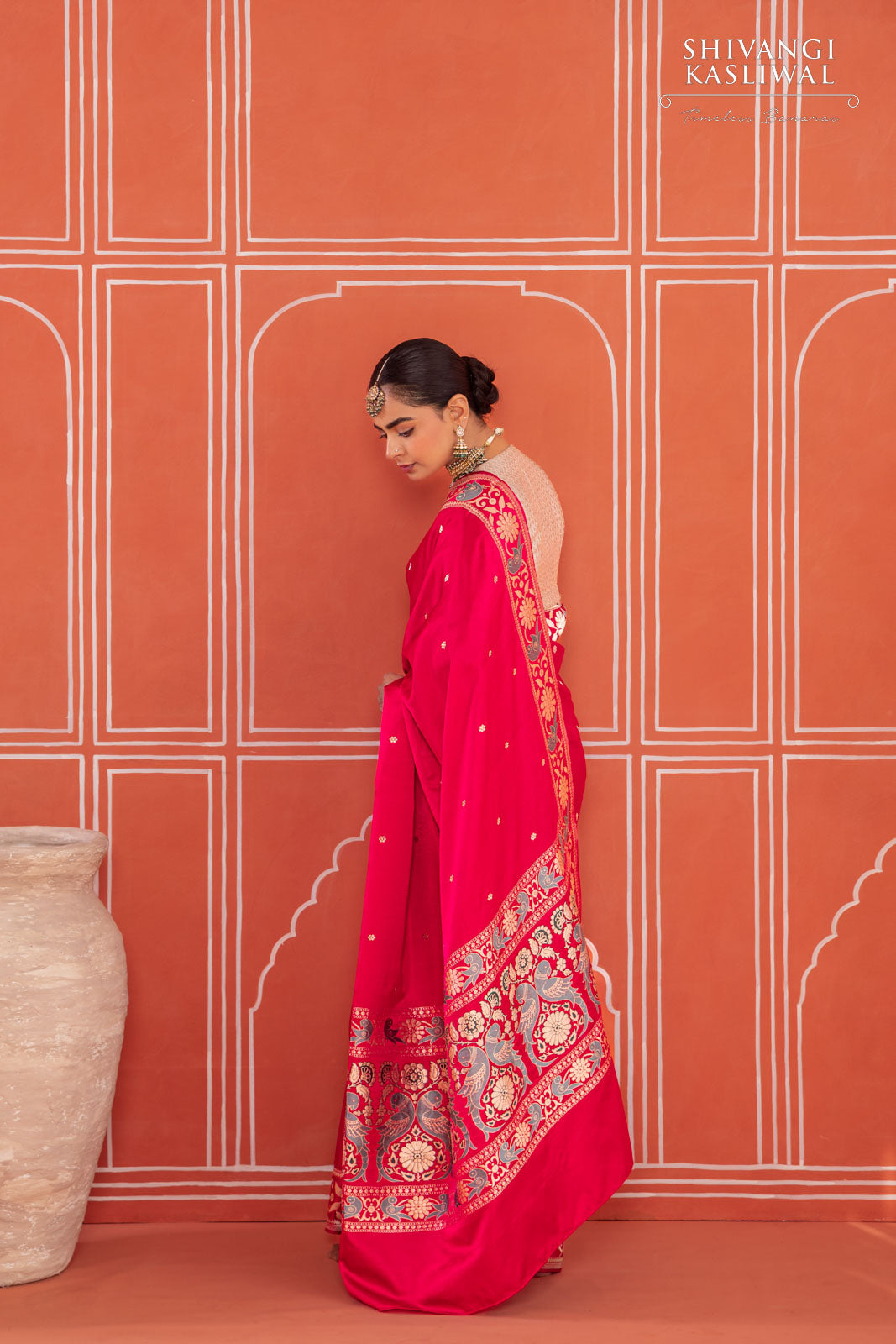 Red Pink Handwoven Banarasi Kadhua Satin Silk Saree