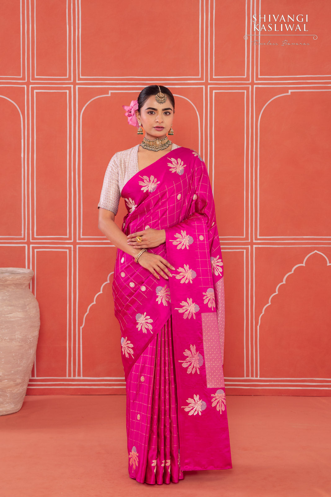 Fuchsia Pink Handwoven Banarasi Kadhua Silk Saree