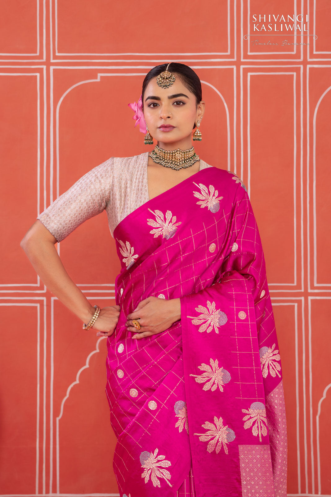 Fuchsia Pink Handwoven Banarasi Kadhua Silk Saree