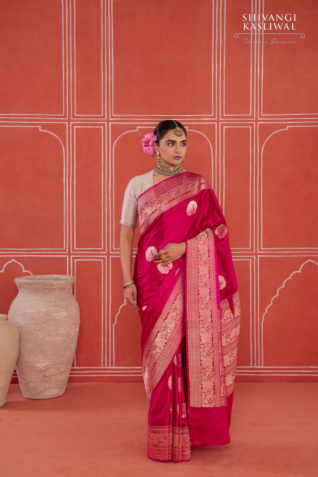Cherry red Handwoven Banarasi Silk Saree
