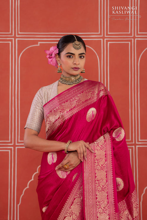 Cherry red Handwoven Banarasi Silk Saree