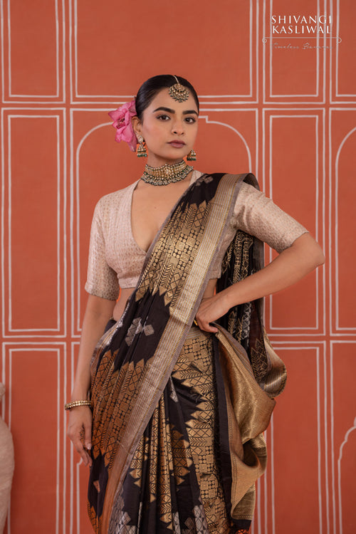 Black Handwoven Banarasi Silk Saree