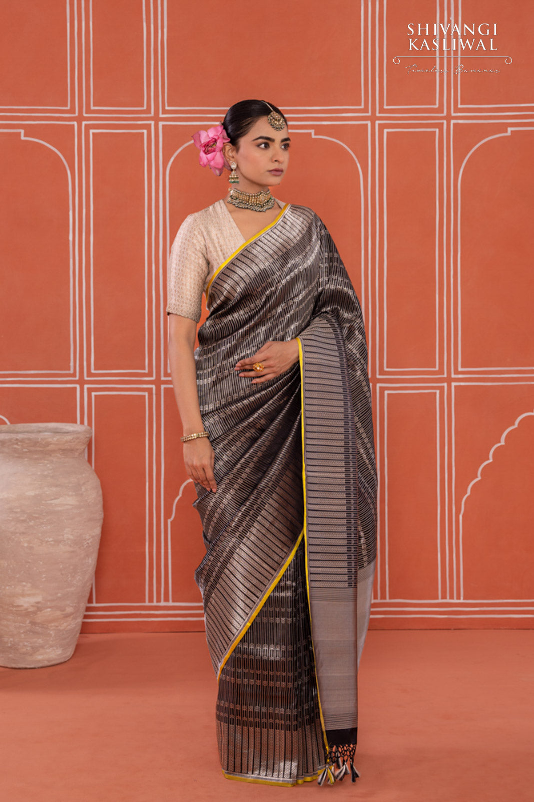 Black Handwoven Banarasi Satin Silk Saree