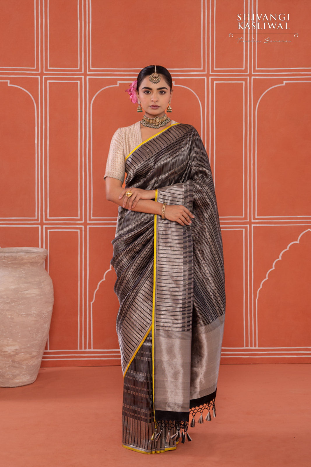 Black Handwoven Banarasi Satin Silk Saree