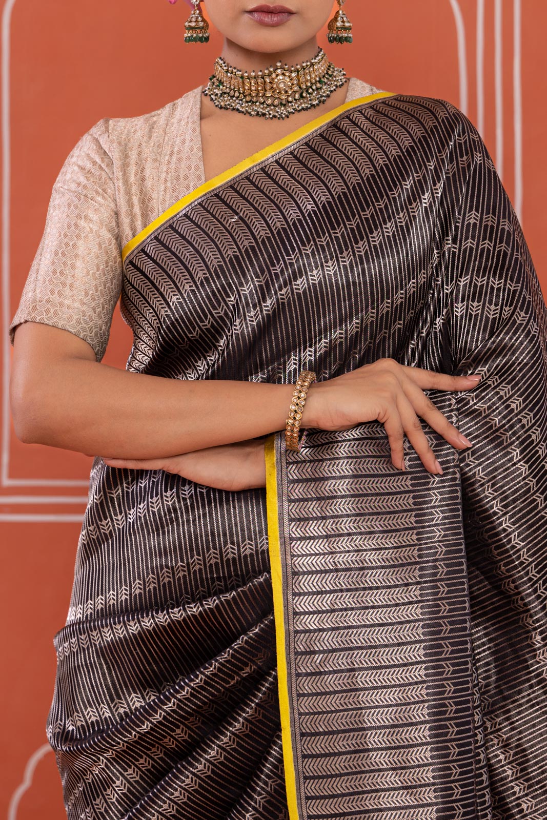 Black Handwoven Banarasi Satin Silk Saree
