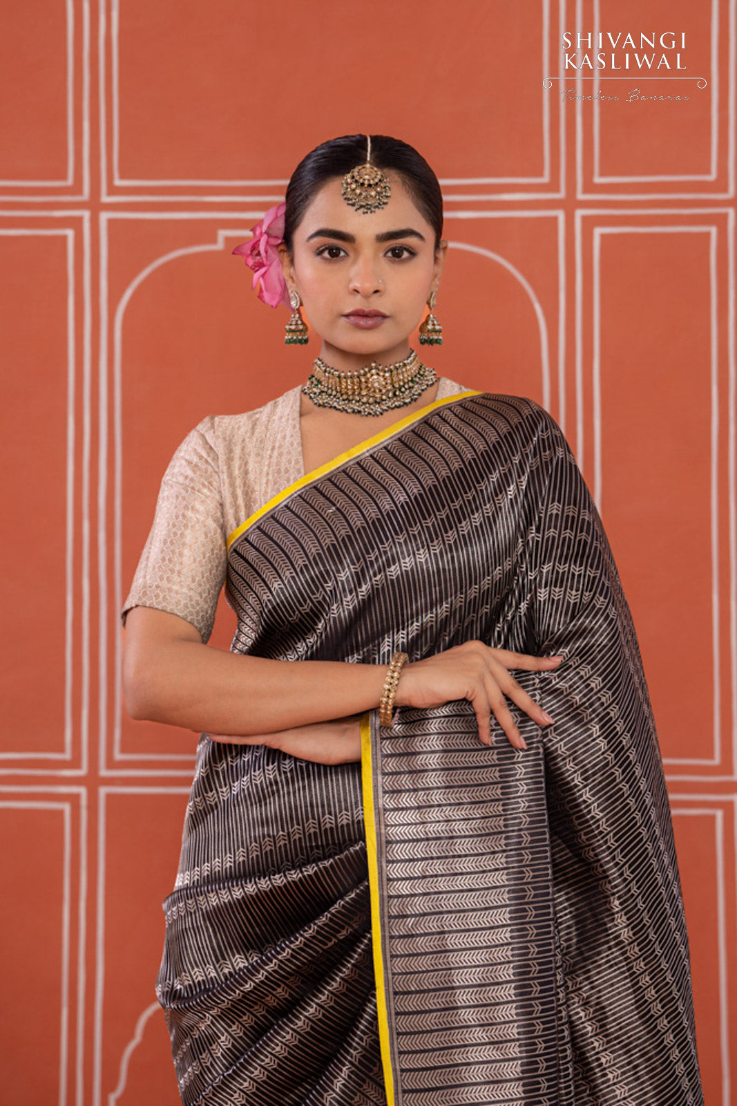Black Handwoven Banarasi Satin Silk Saree