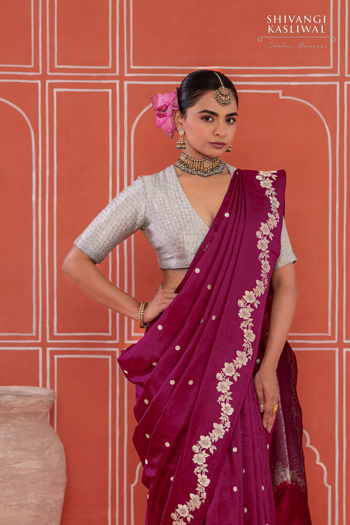 Wine Handwoven Banarasi Silk Saree
