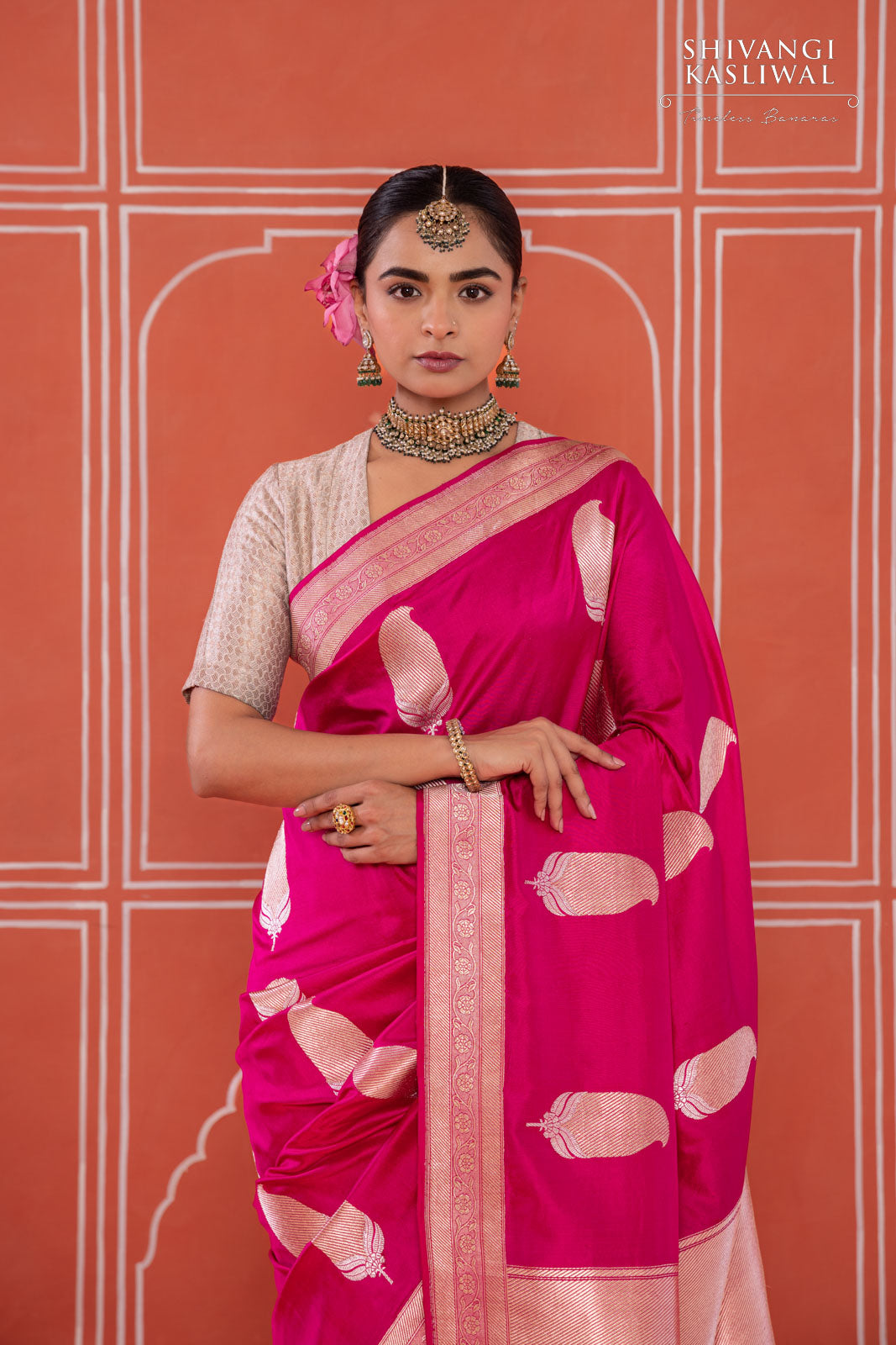 Fuchsia Pink Handwoven Banarasi Kadhua Silk Saree