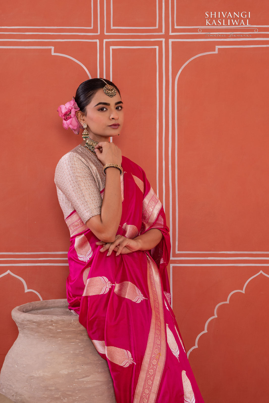 Fuchsia Pink Handwoven Banarasi Kadhua Silk Saree