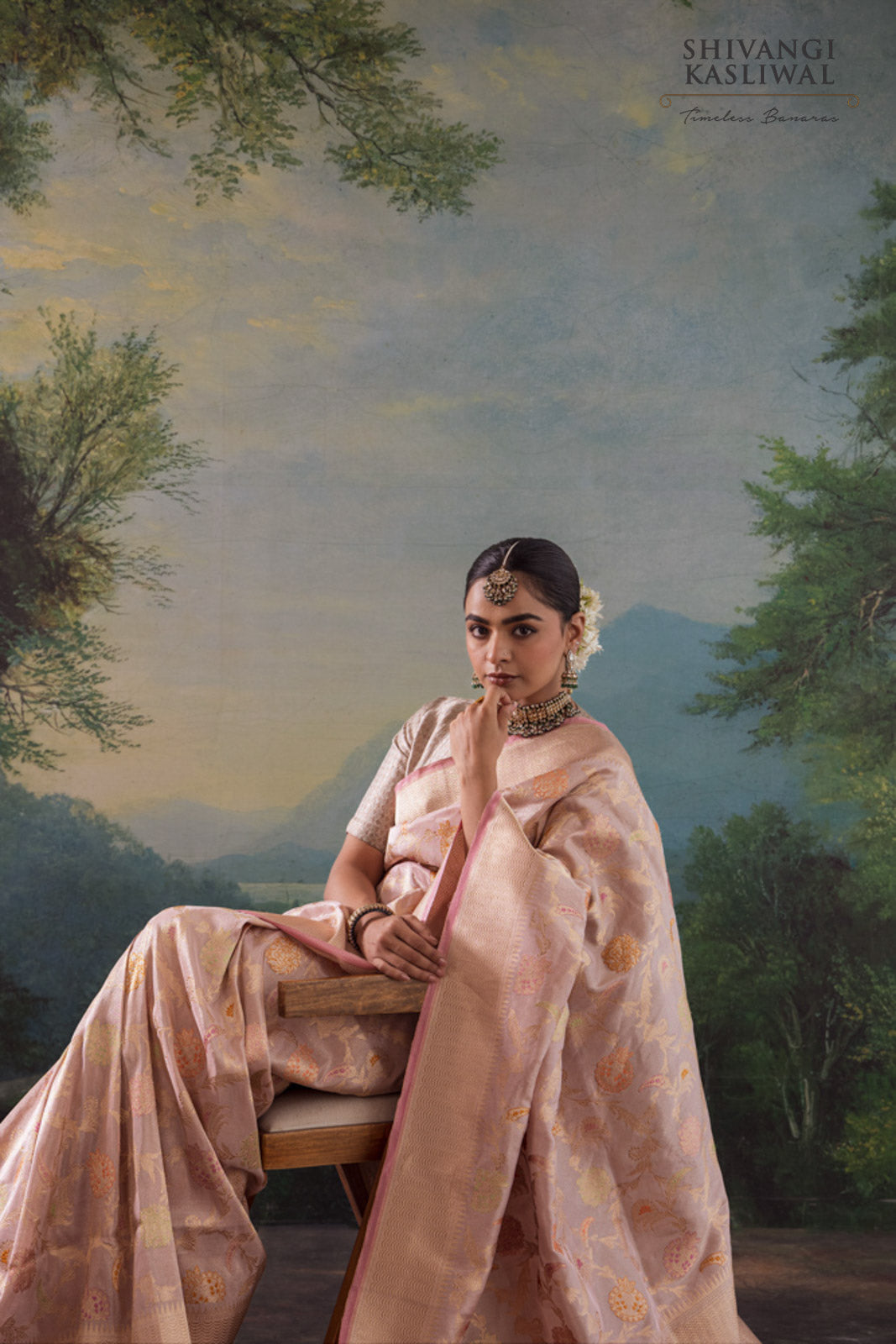 Baby Pink Handwoven Banarasi Kadhua Silk Tissue Saree