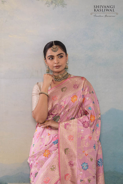 Pink Handwoven Banarasi Kadhua Silk Saree