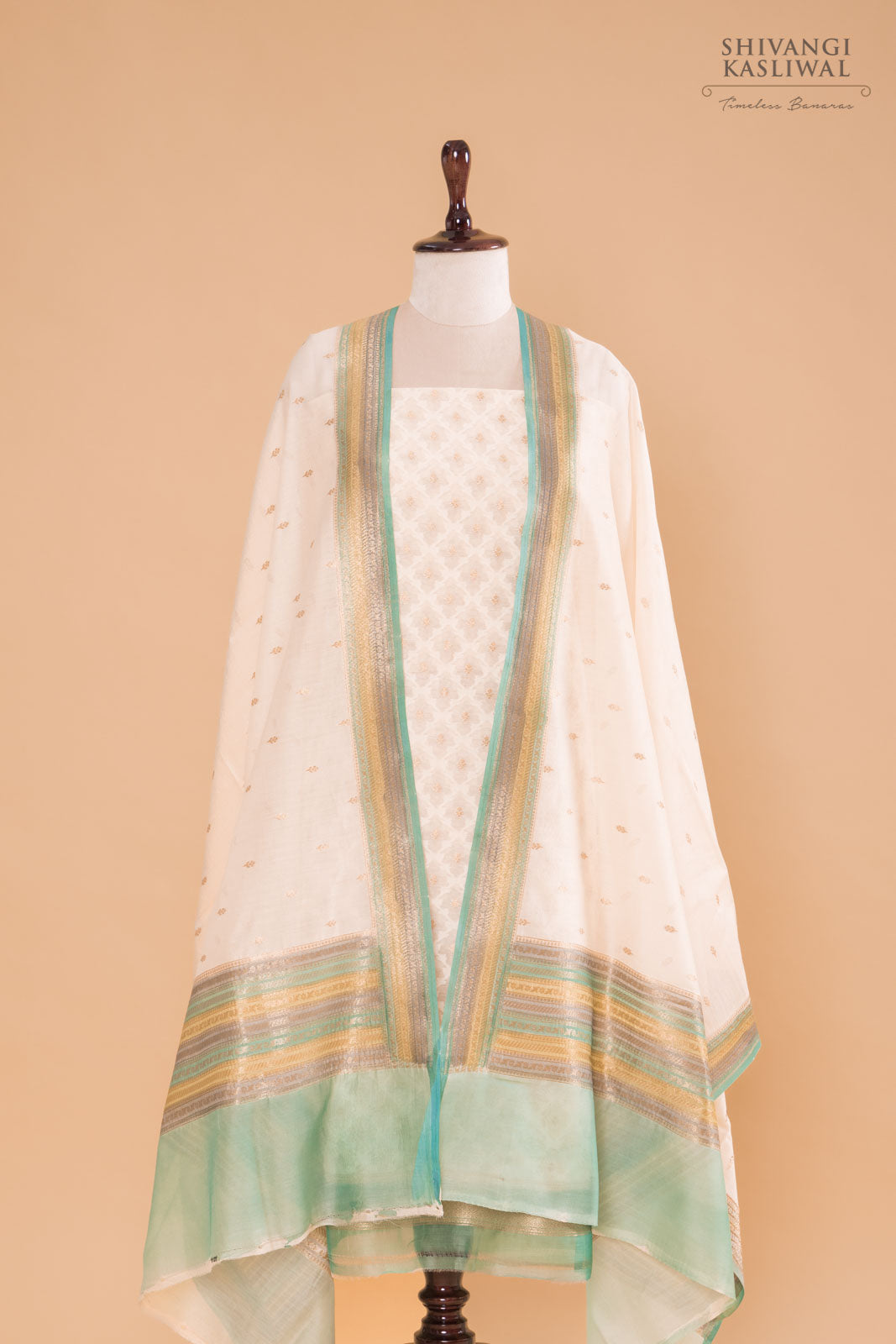 Off-White Handwoven Banarasi Chanderi Suit Piece