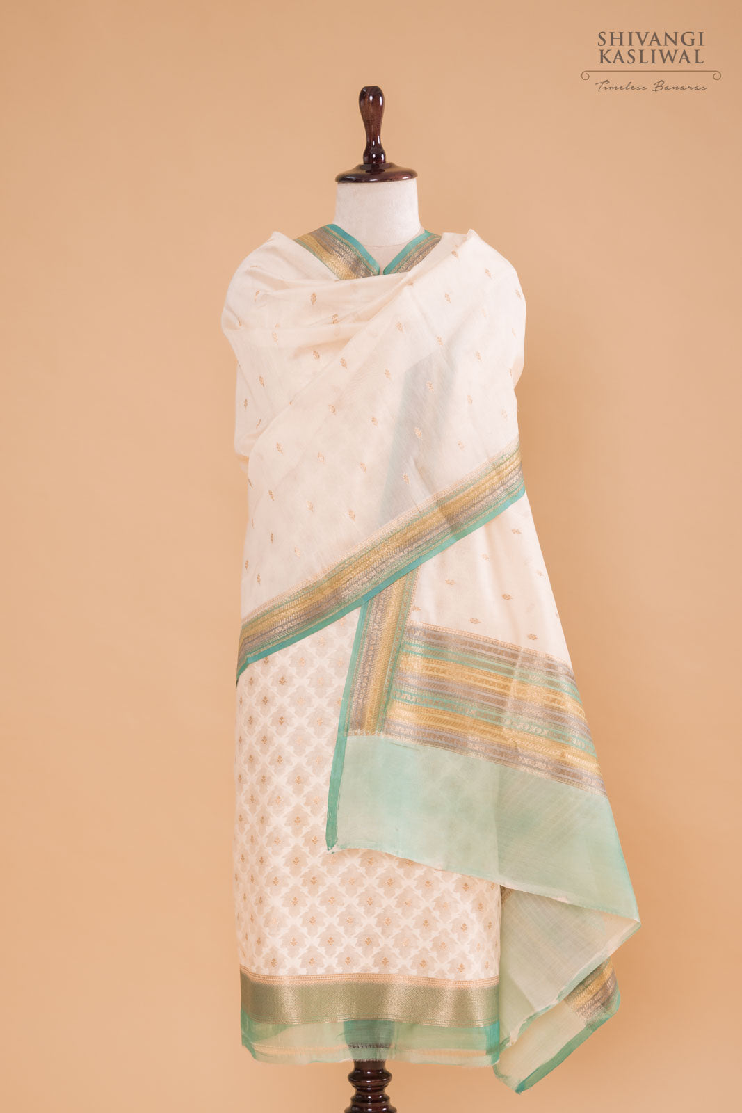 Off-White Handwoven Banarasi Chanderi Suit Piece