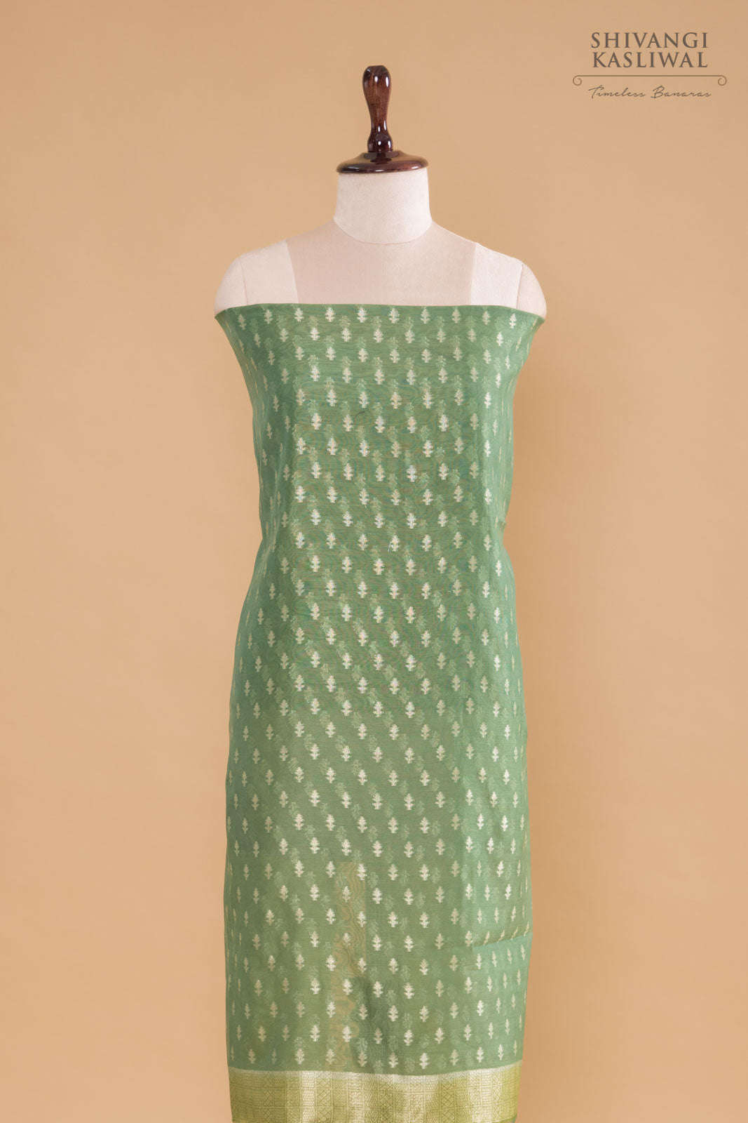 Green Handwoven Banarasi Chanderi Suit Piece