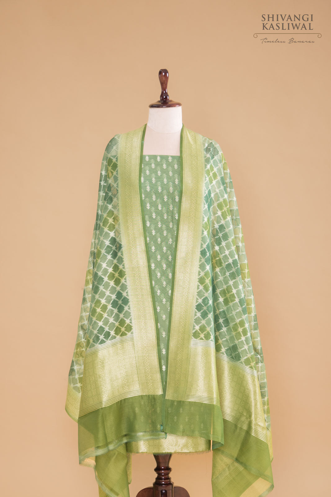 Green Handwoven Banarasi Chanderi Suit Piece
