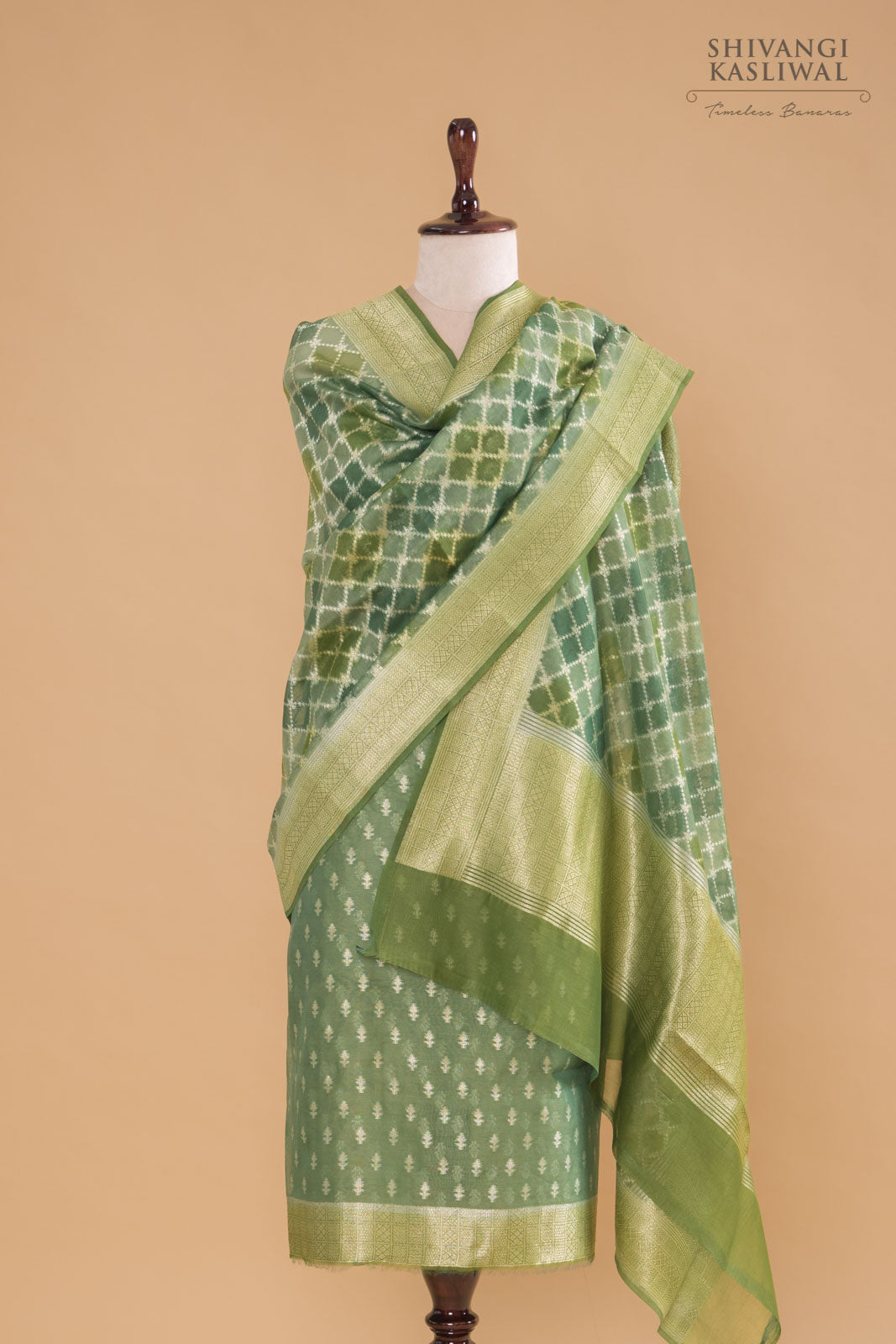 Green Handwoven Banarasi Chanderi Suit Piece