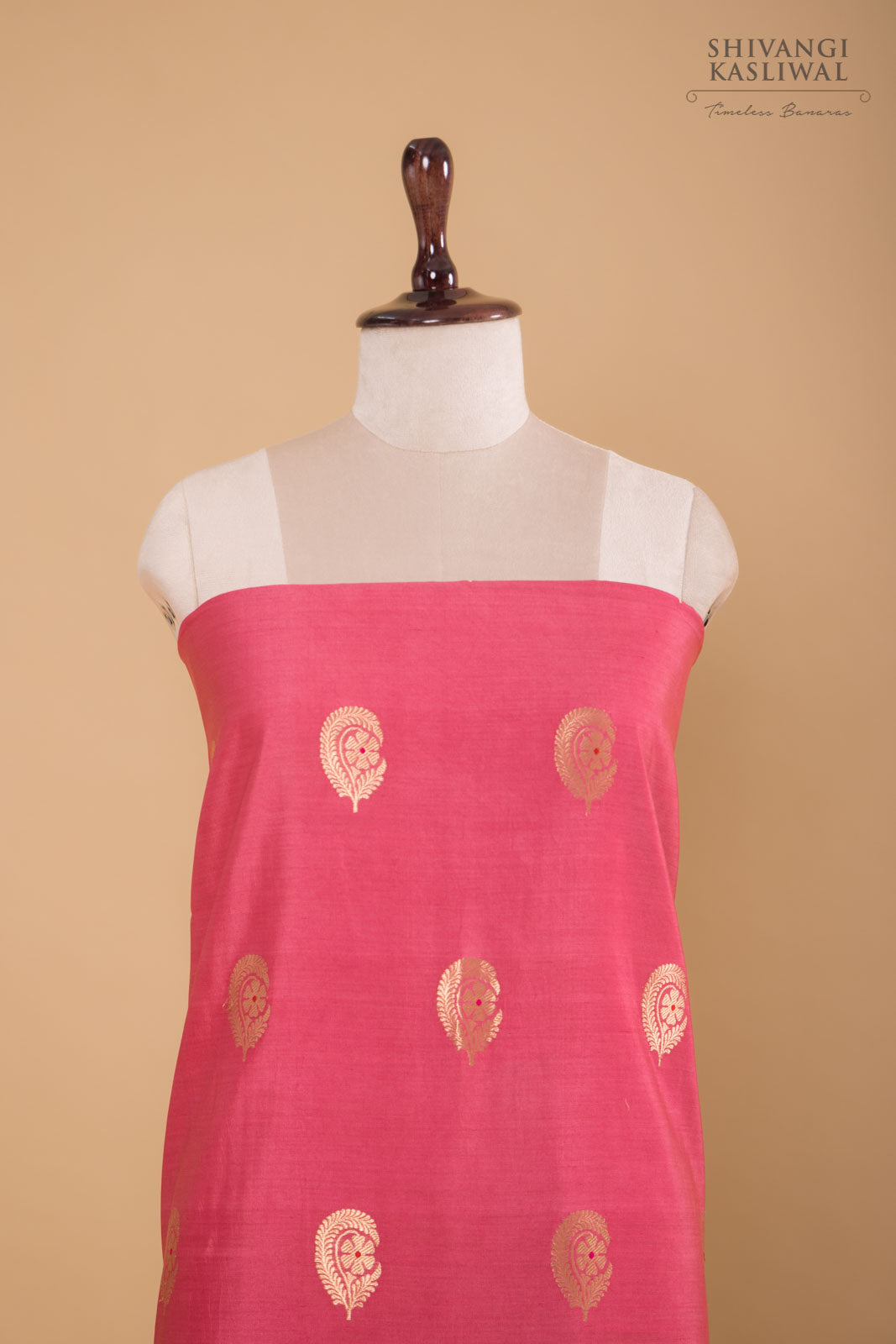 Pink Handwoven Banarasi Chiniya Silk Suit Piece