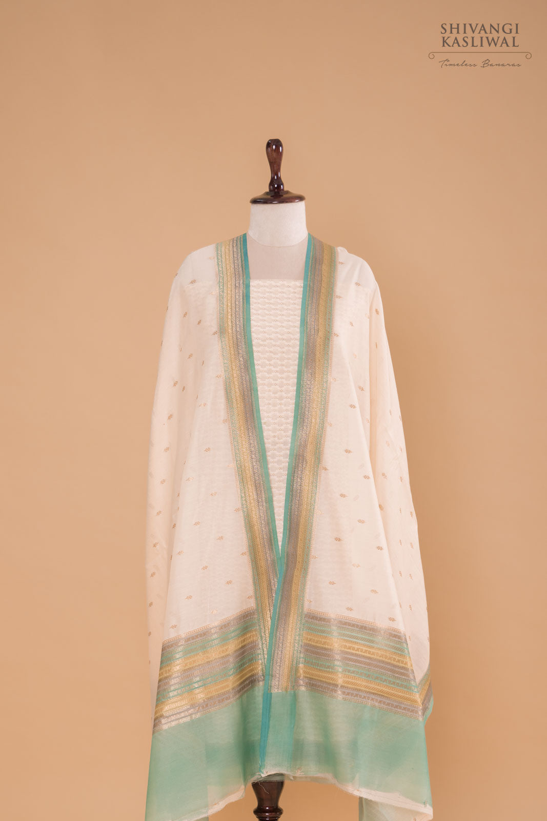 Off-White Handwoven Banarasi Chanderi Suit Piece