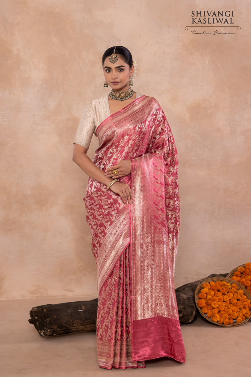 Dusty Pink Handwoven Banarasi Silk Saree
