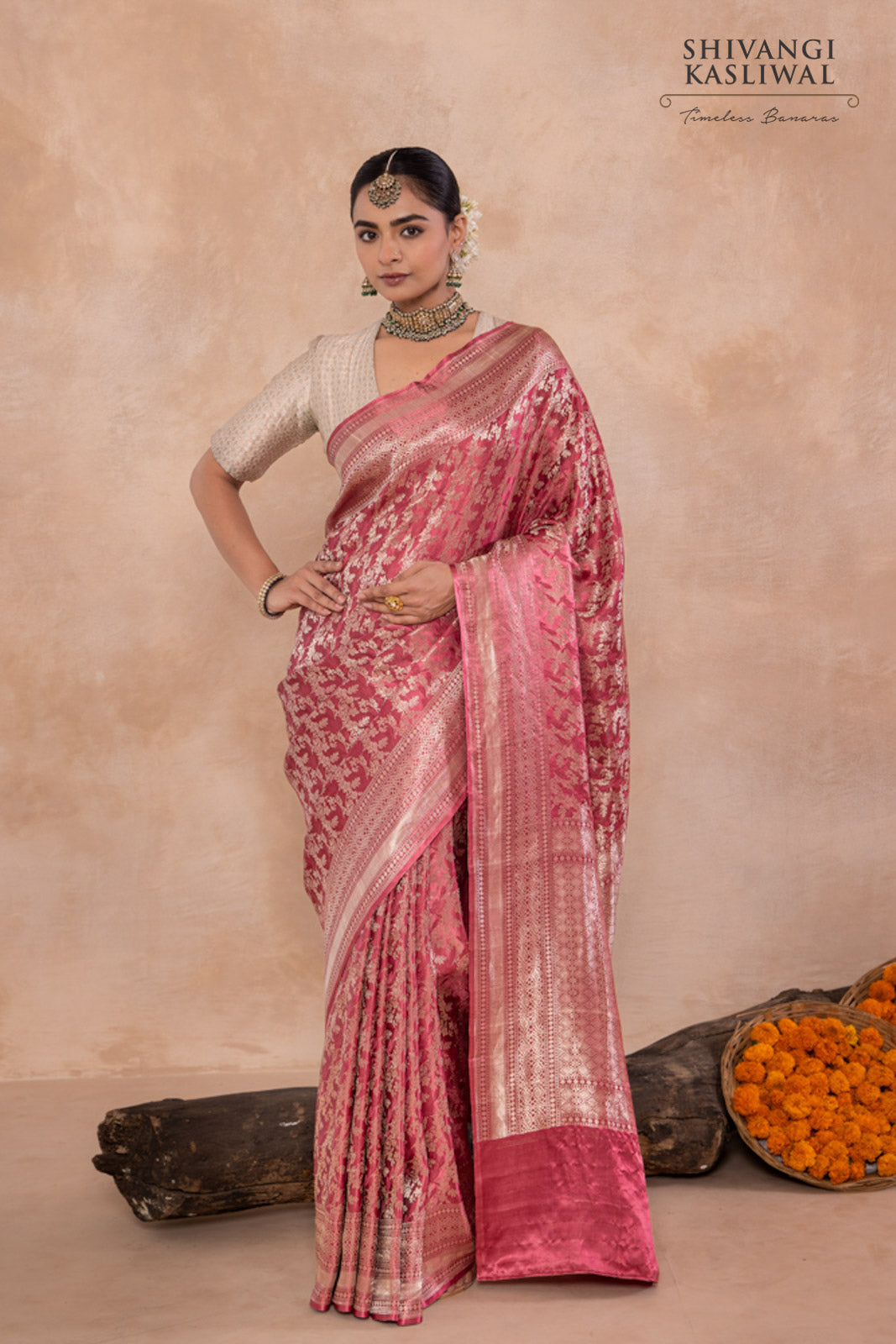 Dusty Pink Handwoven Banarasi Silk Saree