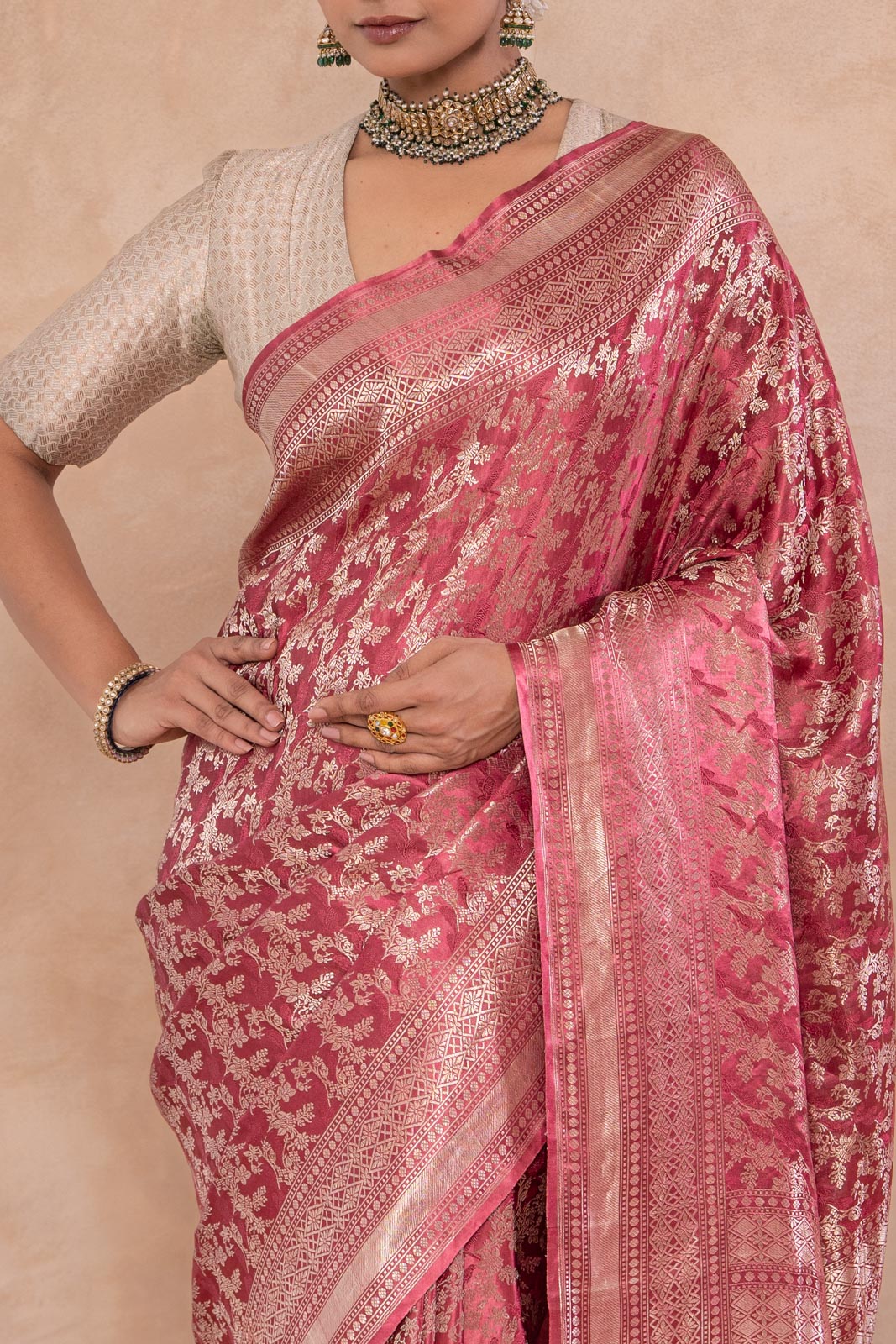Dusty Pink Handwoven Banarasi Silk Saree