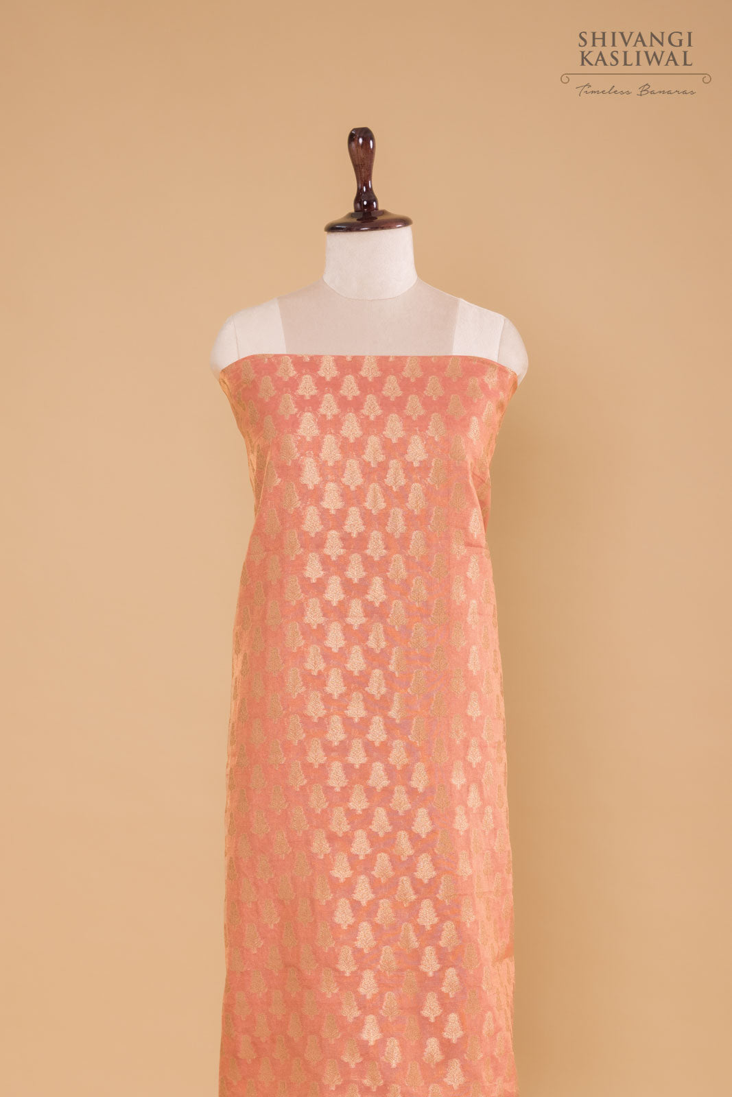 Peach Pink Handwoven Banarasi Chanderi Tissue Suit Piece