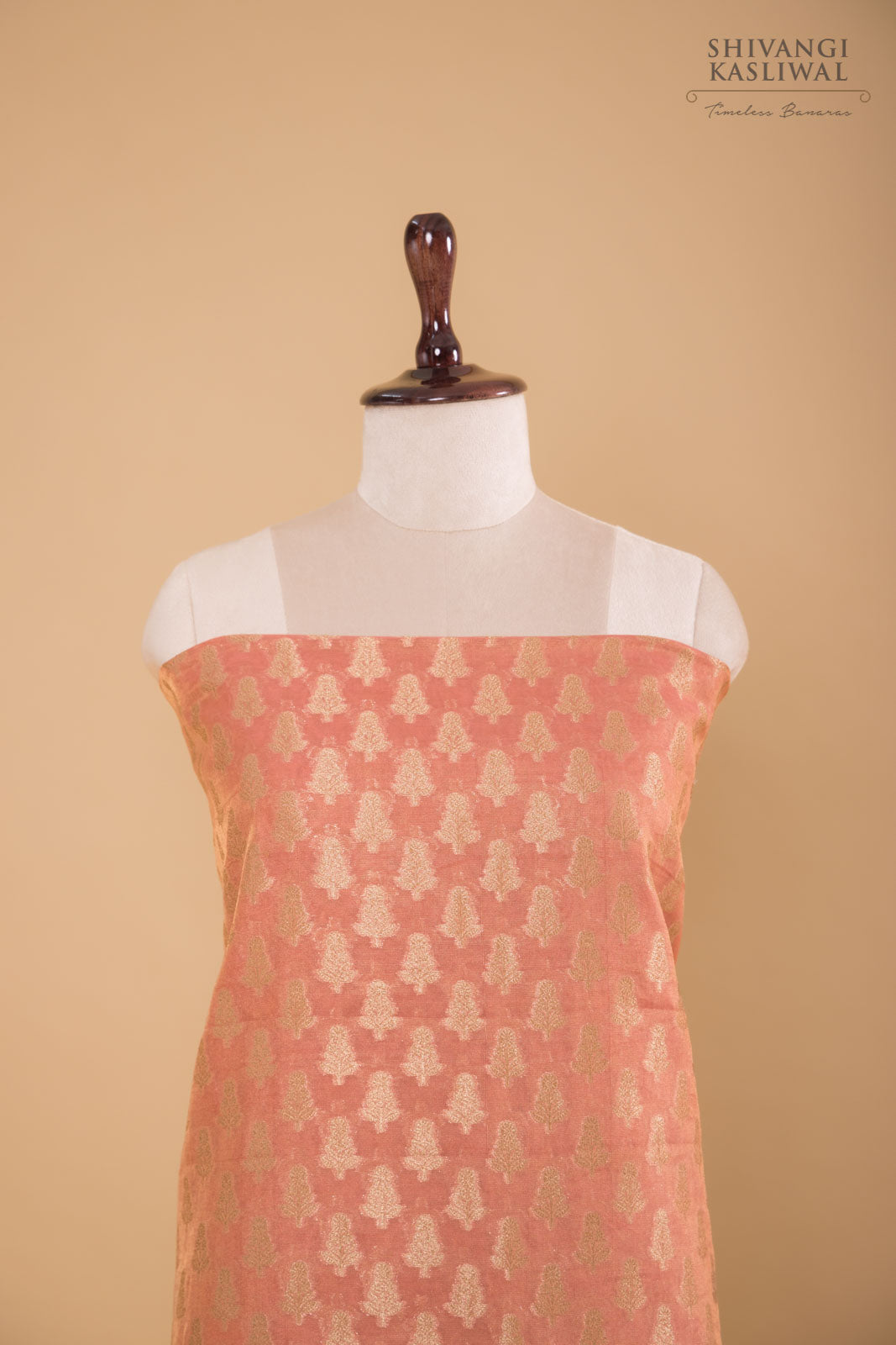 Peach Pink Handwoven Banarasi Chanderi Tissue Suit Piece