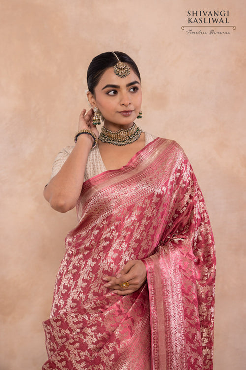 Dusty Pink Handwoven Banarasi Silk Saree