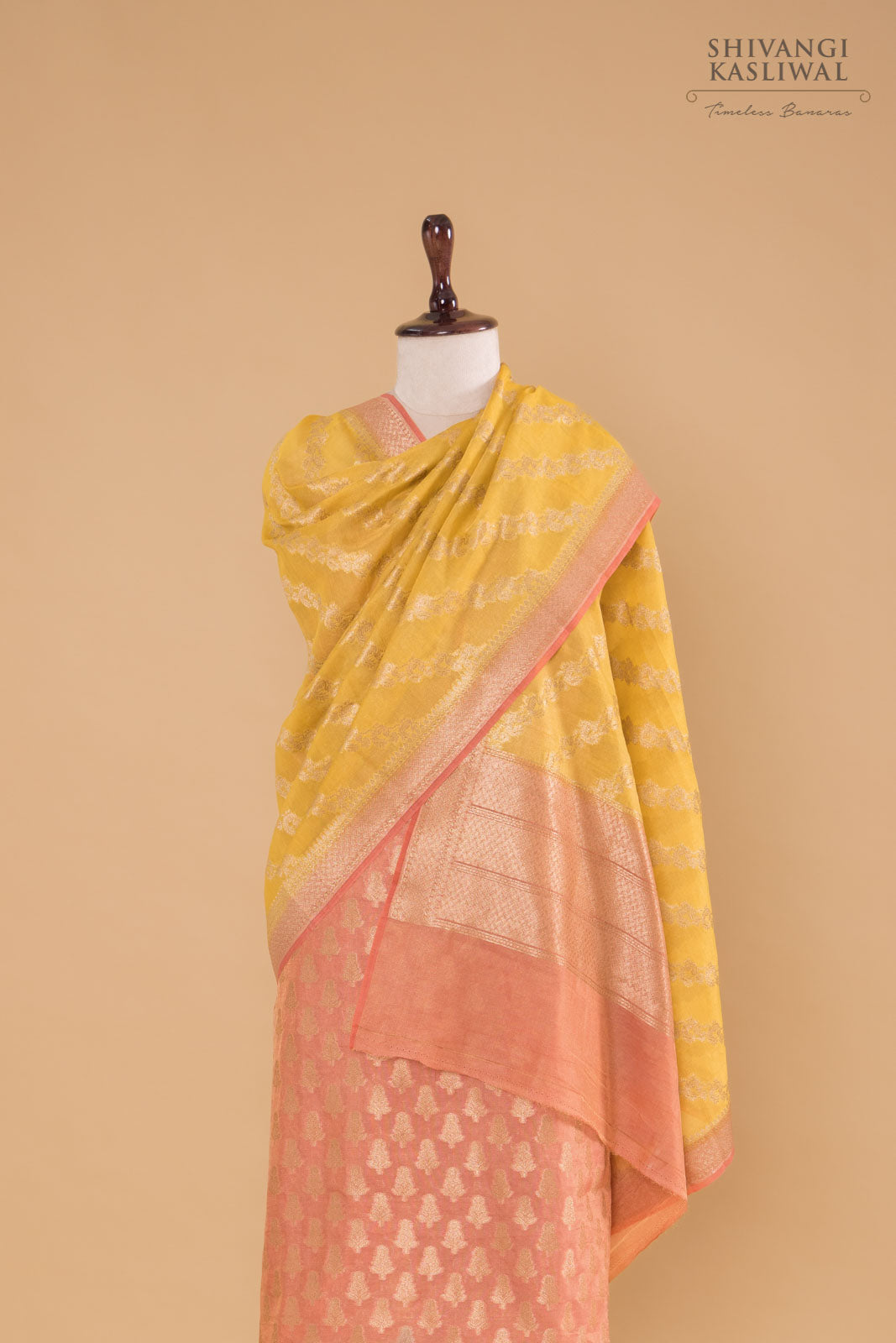 Peach Pink Handwoven Banarasi Chanderi Tissue Suit Piece