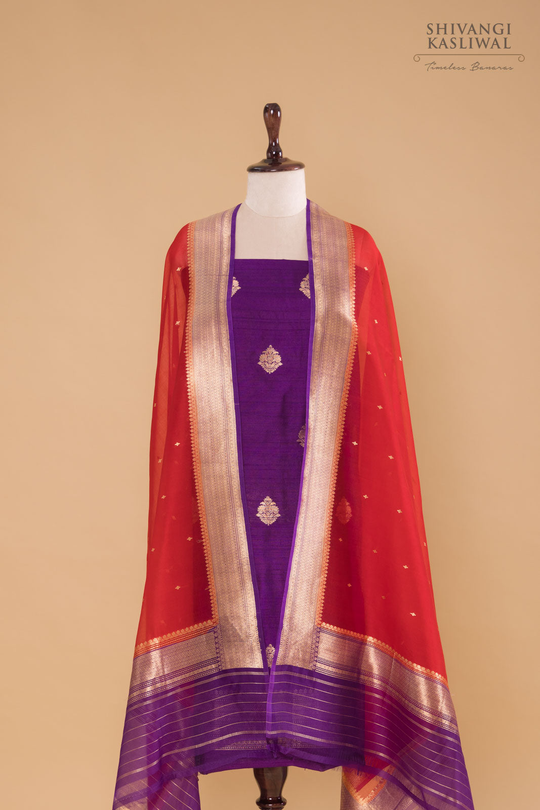 Purple Handwoven Banarasi Raw Silk Suit Piece