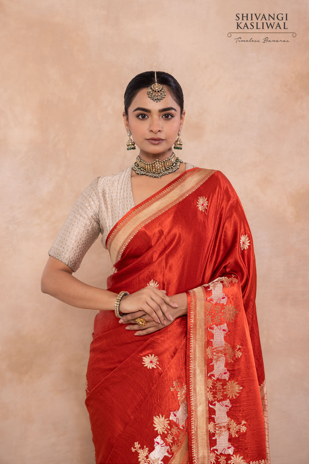 Rust Orange Handwoven Banarasi Kadhua Silk Saree