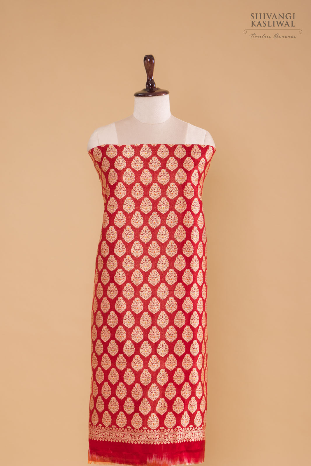 Red Handwoven Banarasi Silk Suit Piece