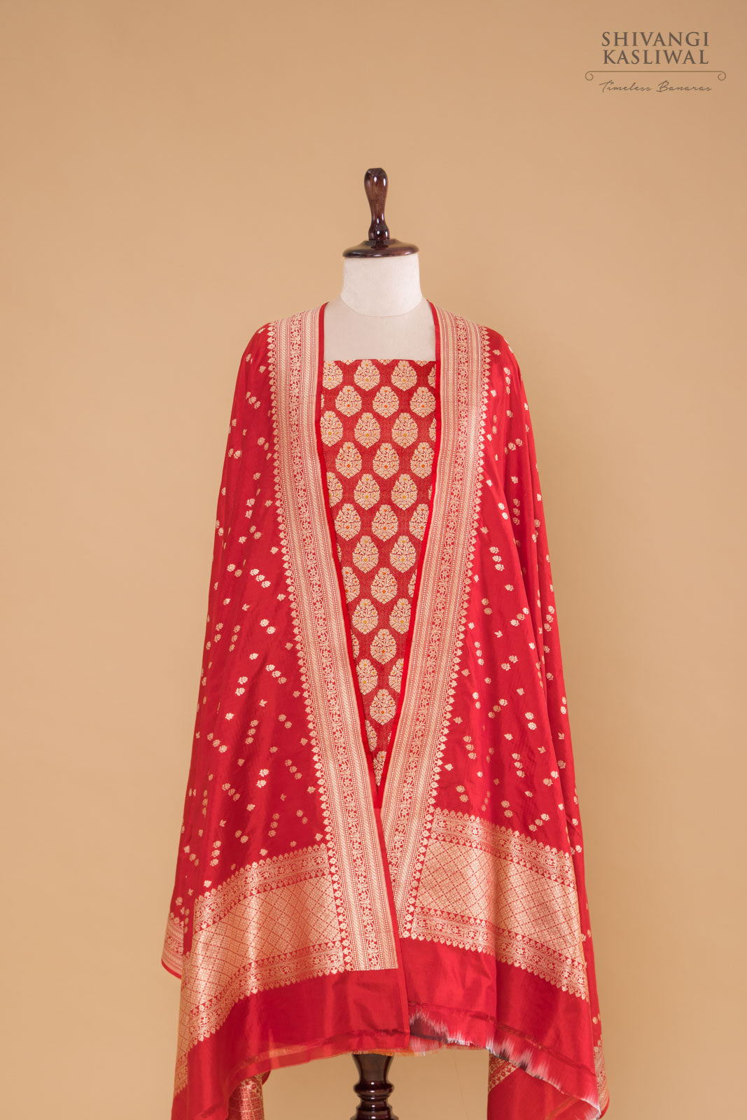 Red Handwoven Banarasi Silk Suit Piece