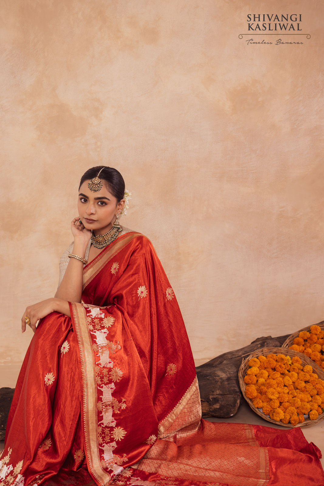 Rust Orange Handwoven Banarasi Kadhua Silk Saree