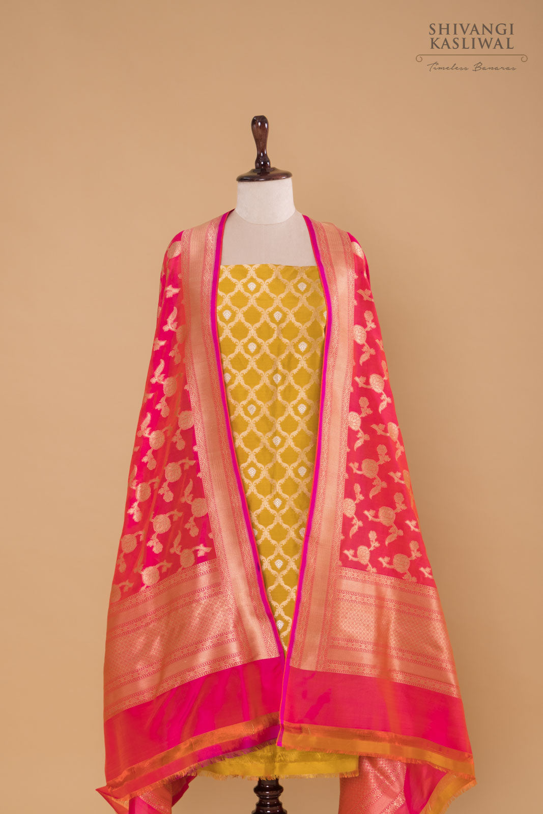 Mustard Yellow Handwoven Banarasi Silk Suit Piece