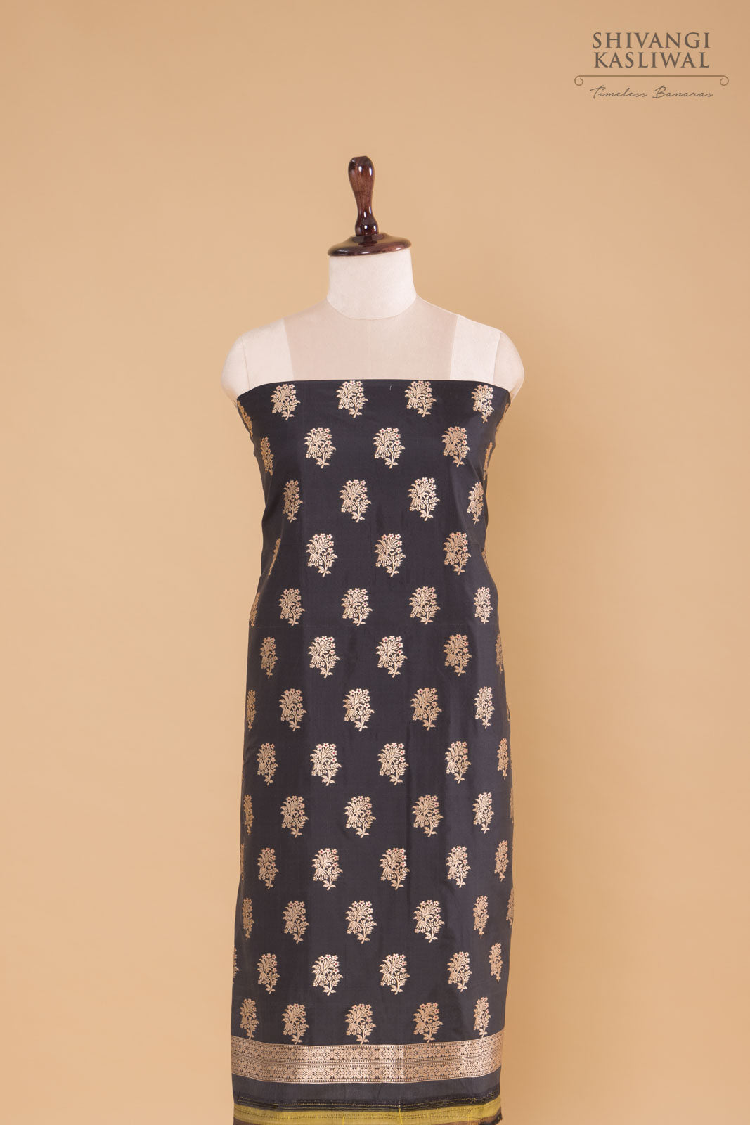 Black Handwoven Banarasi Silk Suit Piece