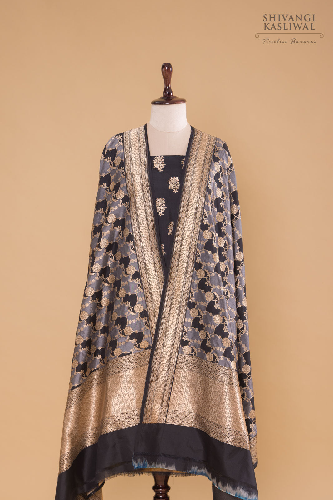 Black Handwoven Banarasi Silk Suit Piece