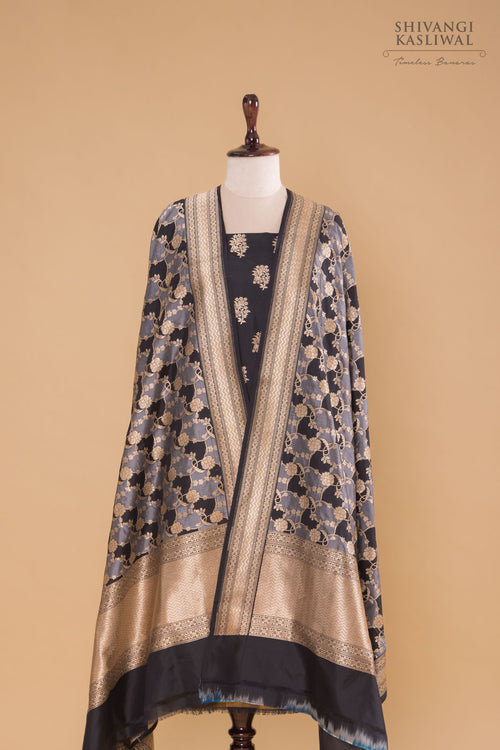 Black Handwoven Banarasi Silk Suit Piece
