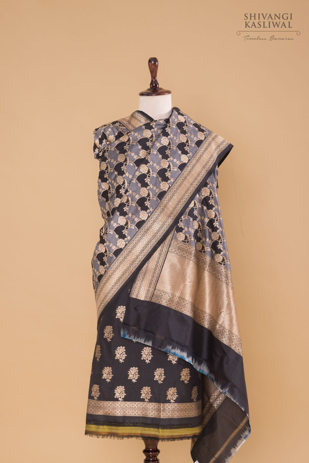 Black Handwoven Banarasi Silk Suit Piece