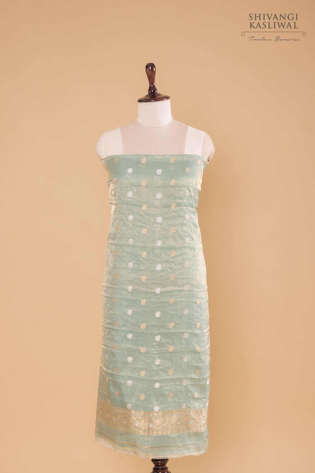 Mint Blue Handwoven Banarasi Tissue Silk Suit Piece