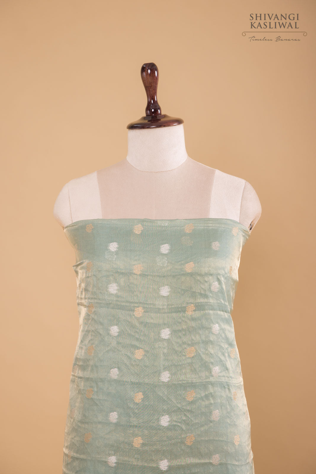 Mint Blue Handwoven Banarasi Tissue Silk Suit Piece