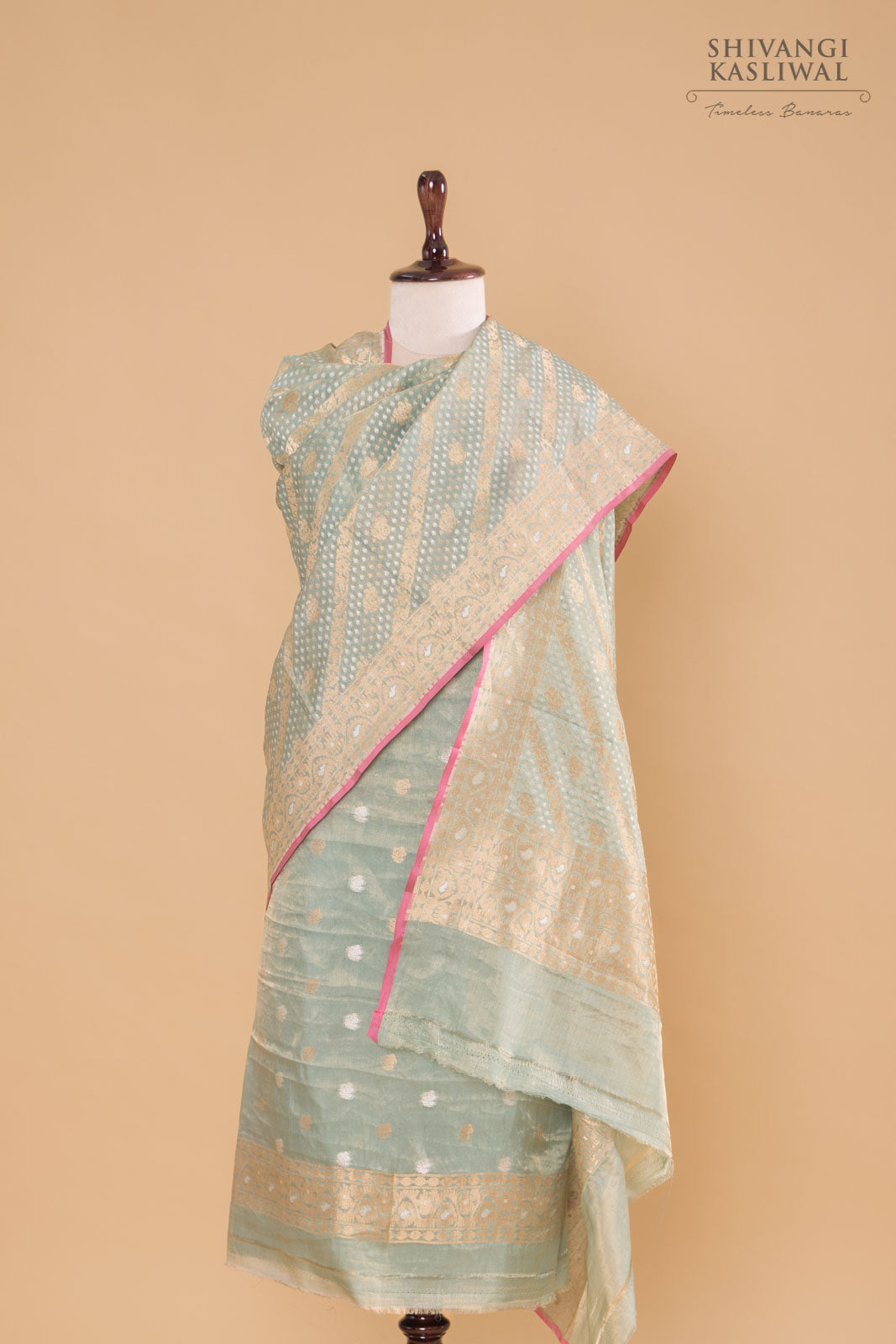 Mint Blue Handwoven Banarasi Tissue Silk Suit Piece