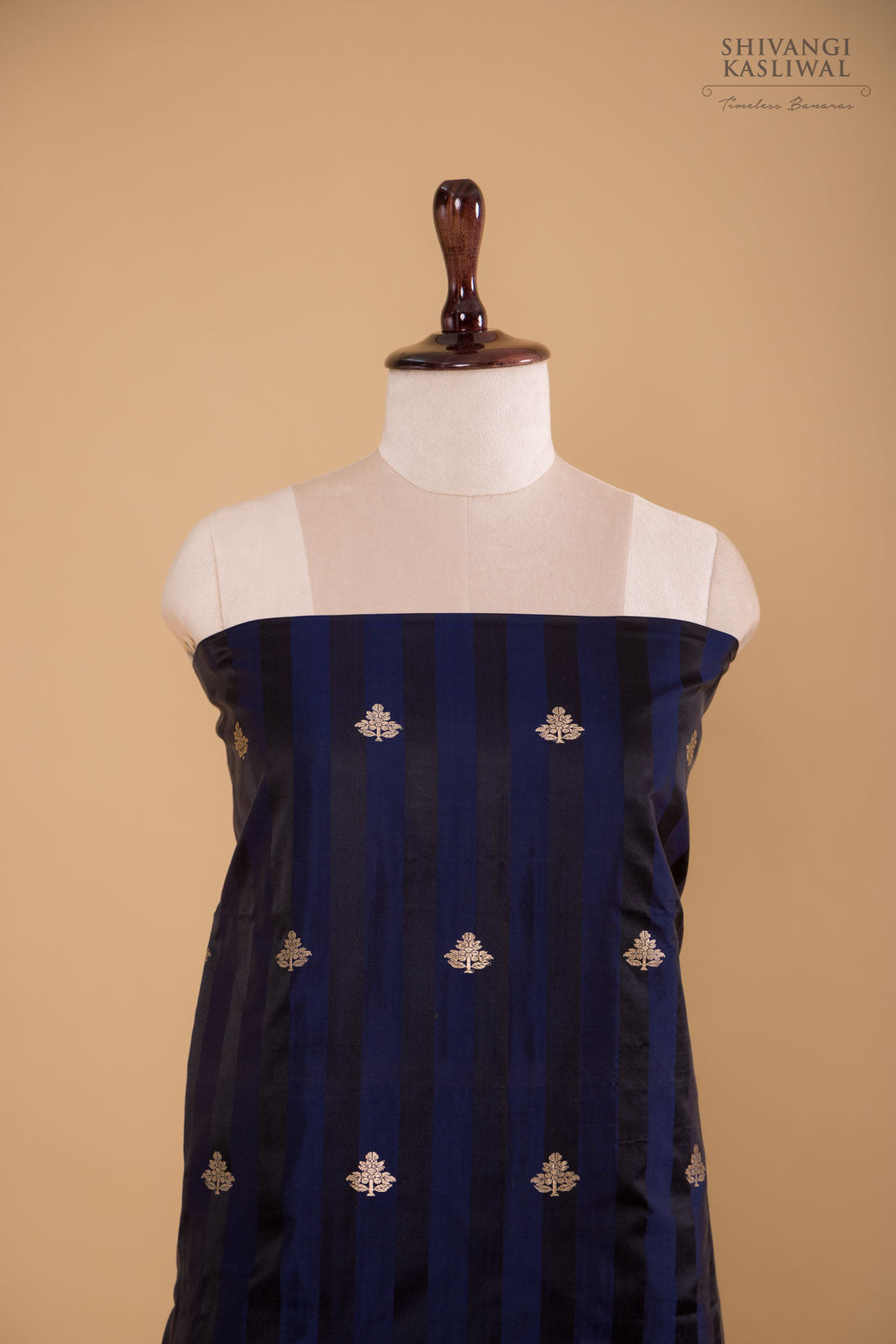 Black Blue Handwoven Banarasi Silk Suit Piece
