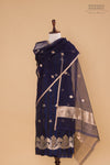 Black Blue Handwoven Banarasi Silk Suit Piece