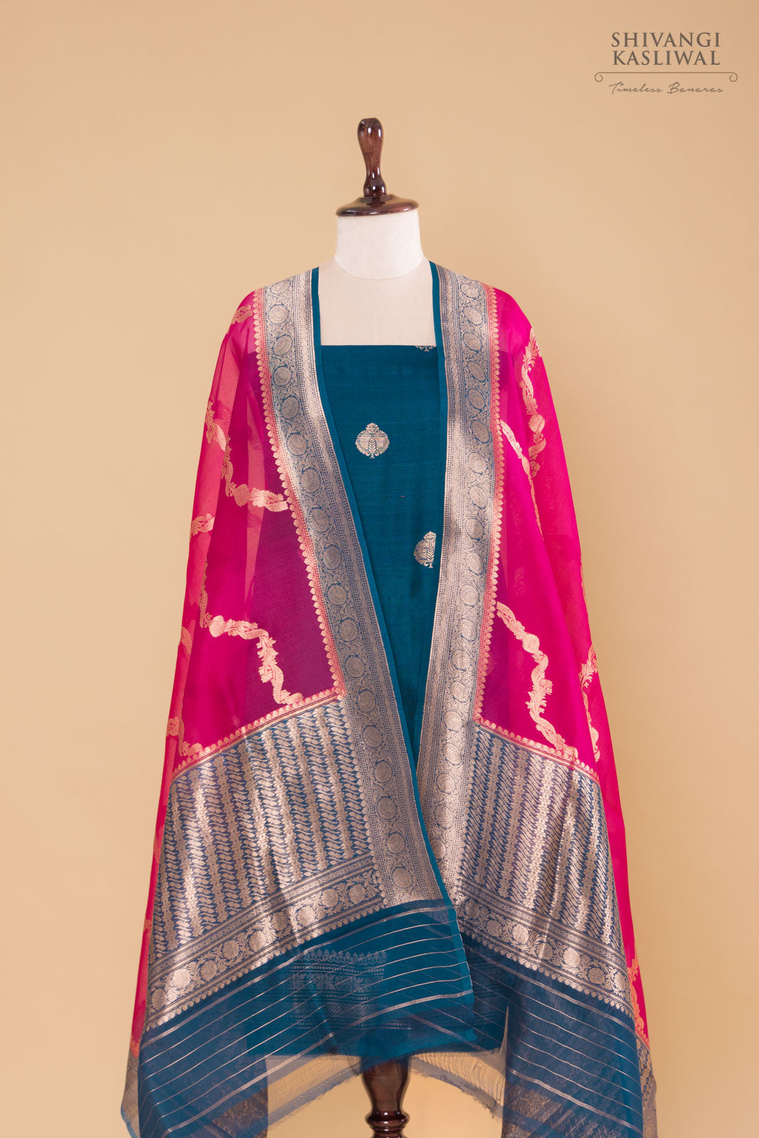 Peacock Blue Handwoven Banarasi Raw Silk Suit Piece