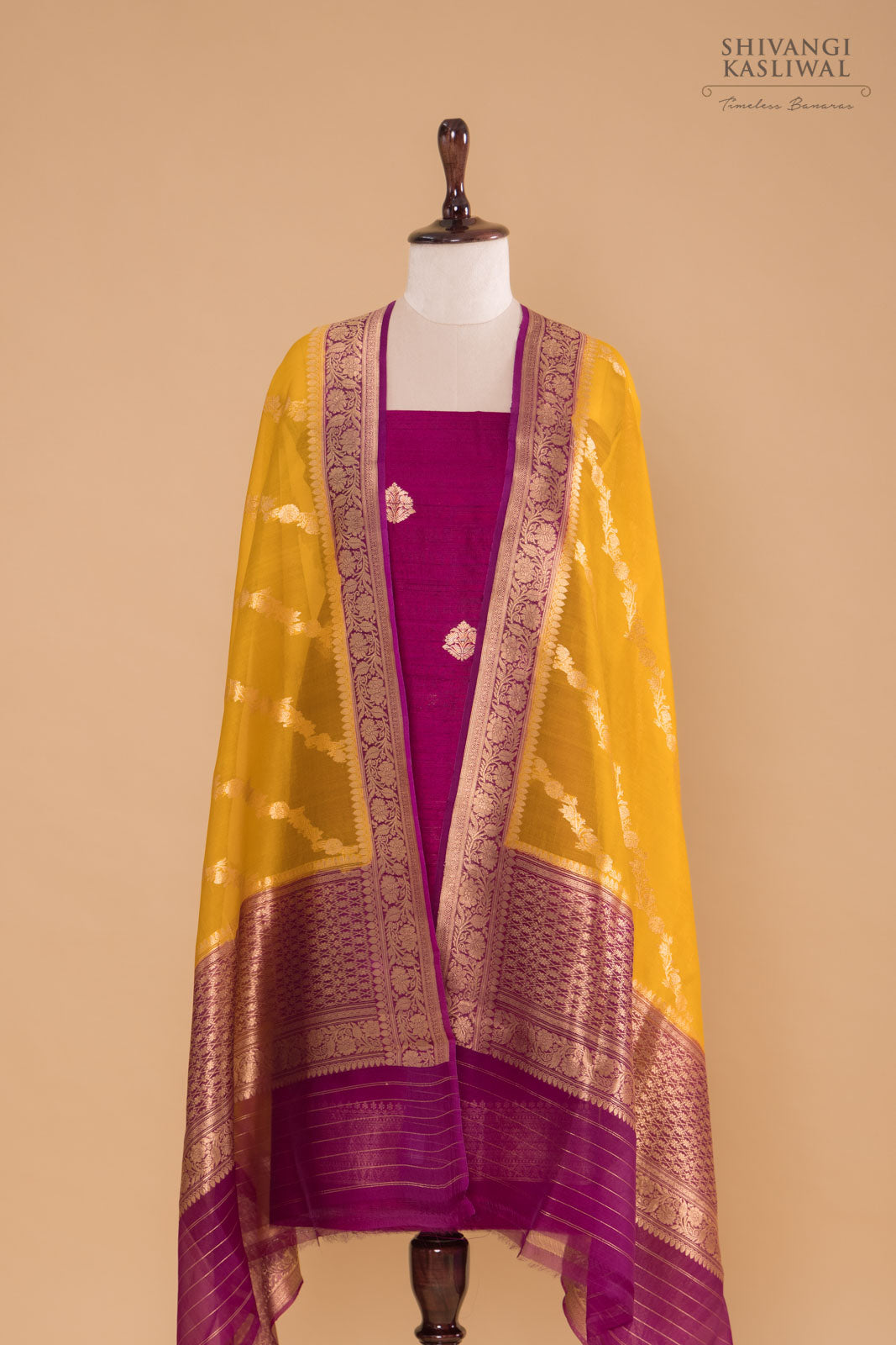 Magenta Pink Handwoven Banarasi Raw Silk Suit Piece