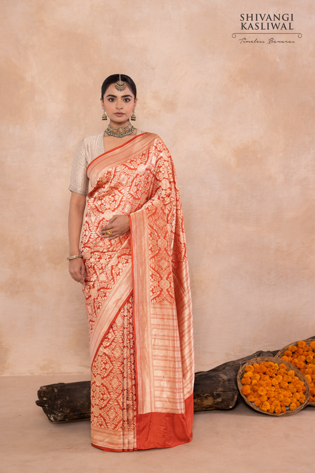 Rust Orange Handwoven Banarasi Silk Saree