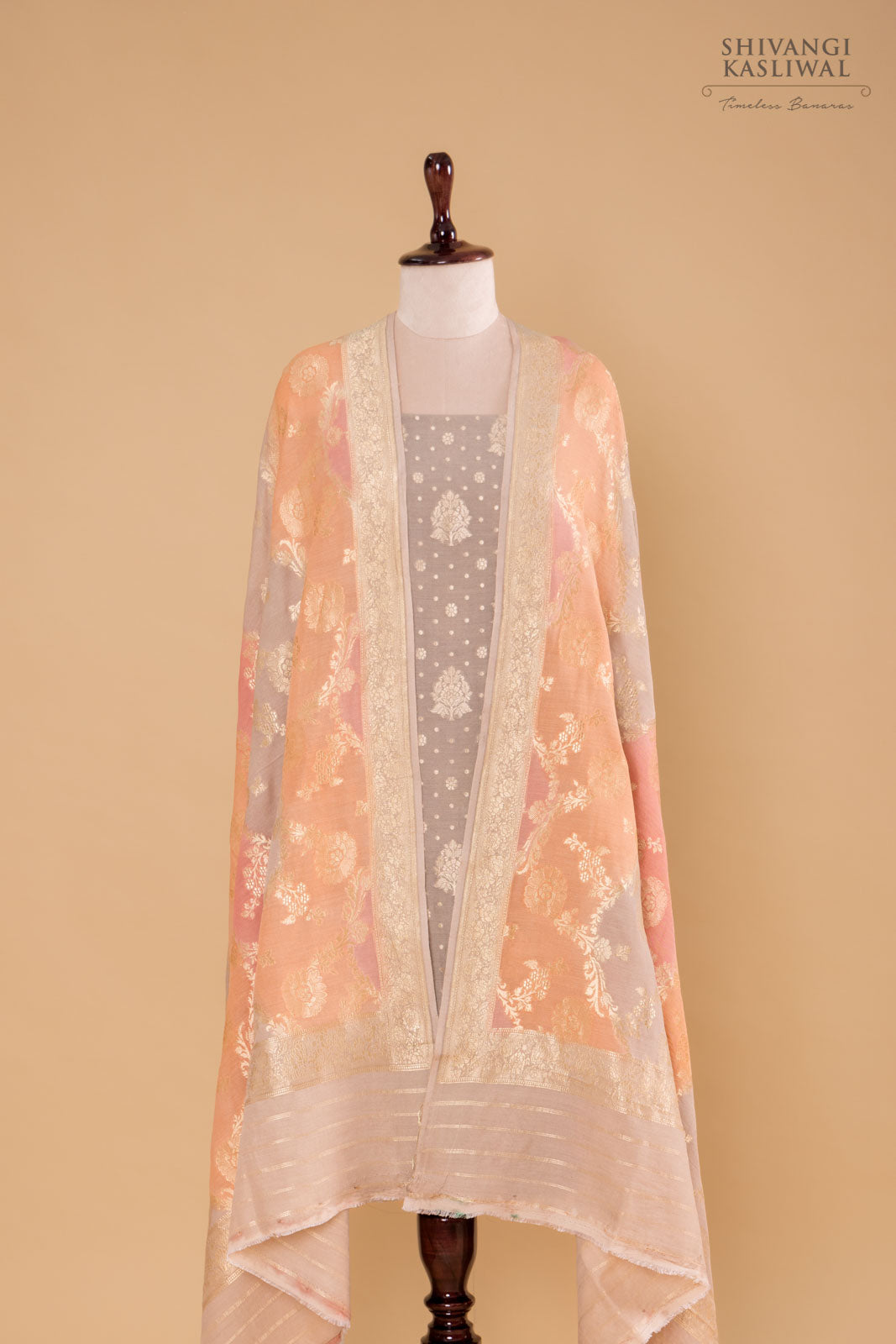 Grey Handwoven Banarasi Moonga Silk Suit Piece