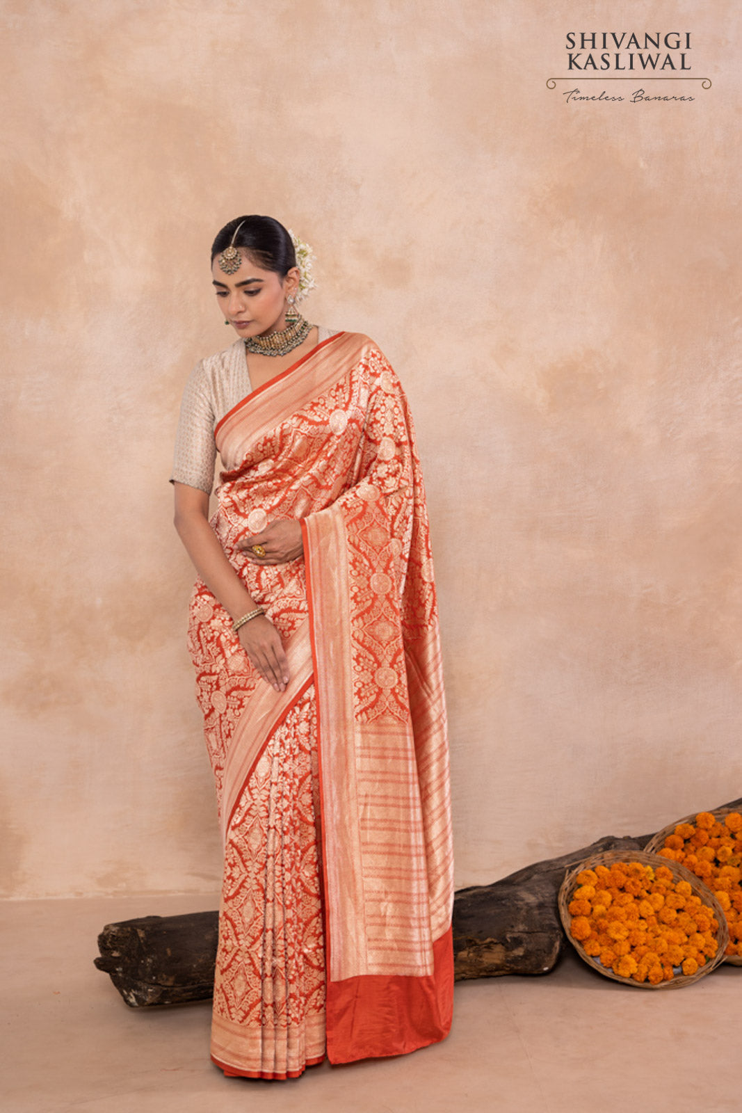 Rust Orange Handwoven Banarasi Silk Saree