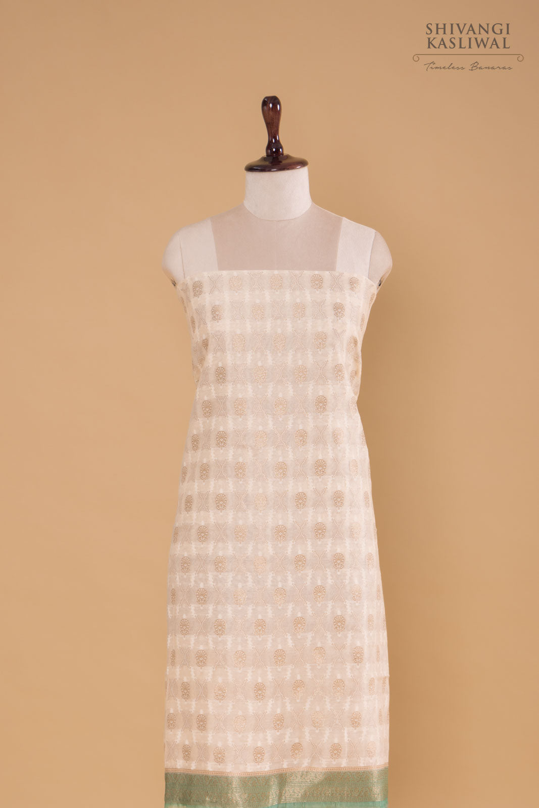 Off-White Handwoven Banarasi Chanderi Suit Piece